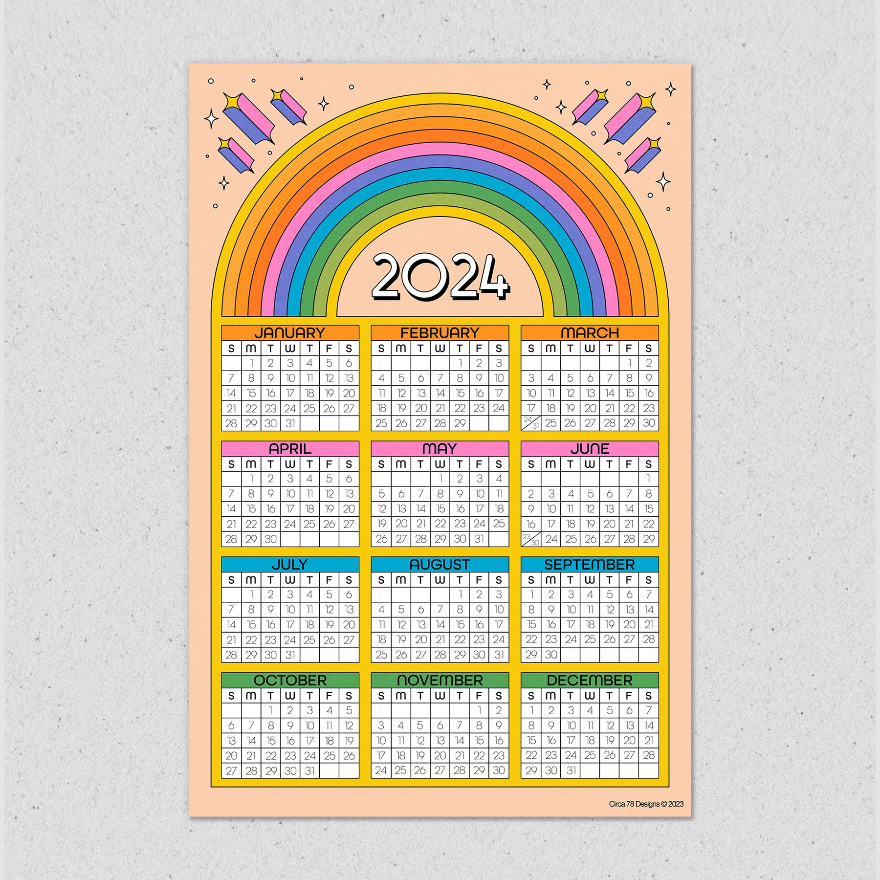2024 Brite Rainbow Calendar Print – Circa 78 Designs 2024-brite-rainbow-calendar-print-circa-78-designs