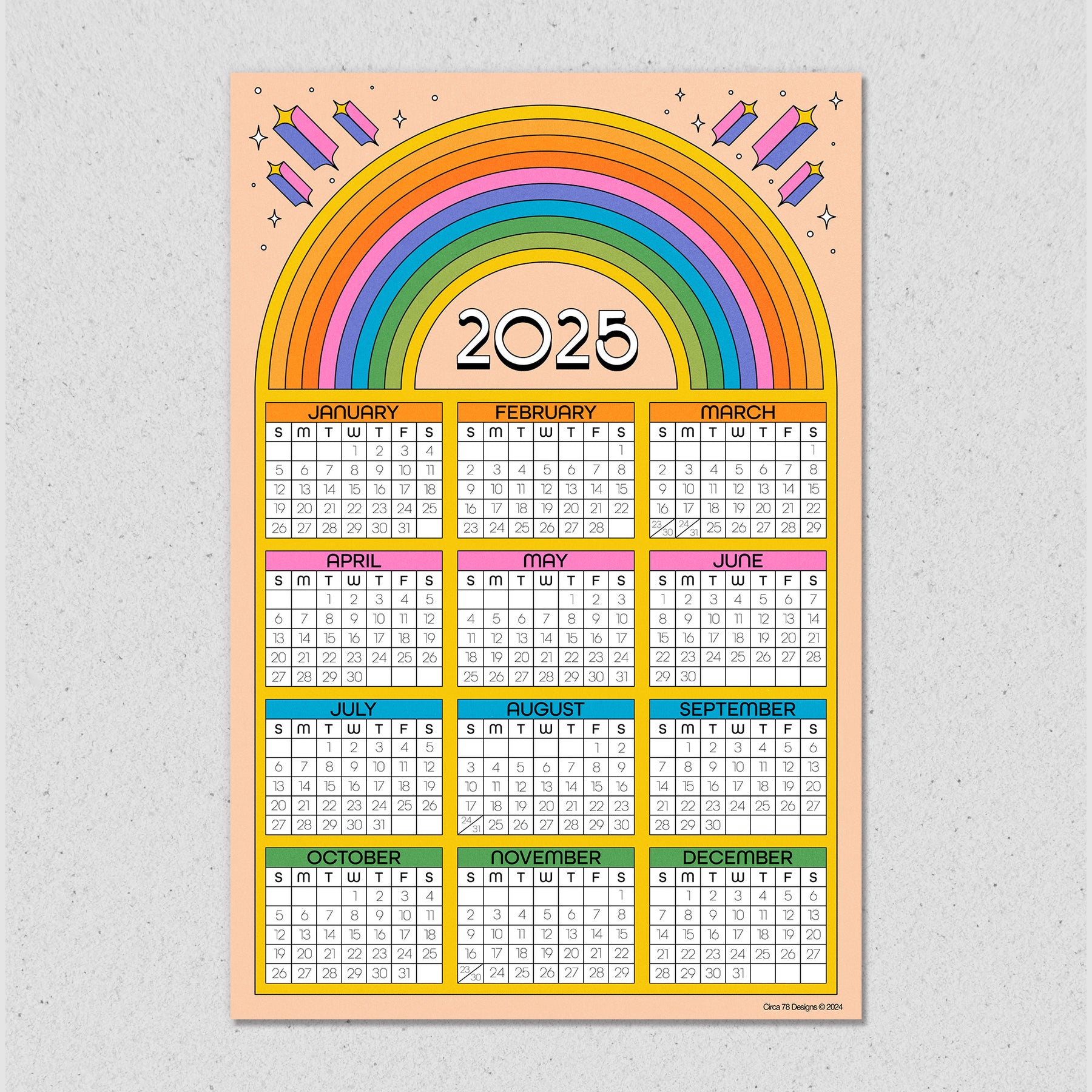 2025 Brite Rainbow Calendar Print – Circa 78 Designs 2025-brite-rainbow-calendar-print-circa-78-designs